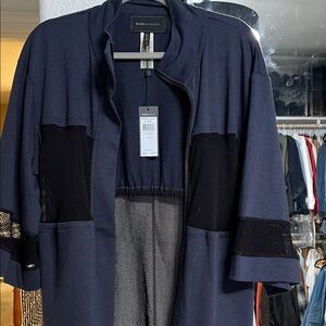 BCBGMaxAzria Navy Jacket with Black Mesh Detail